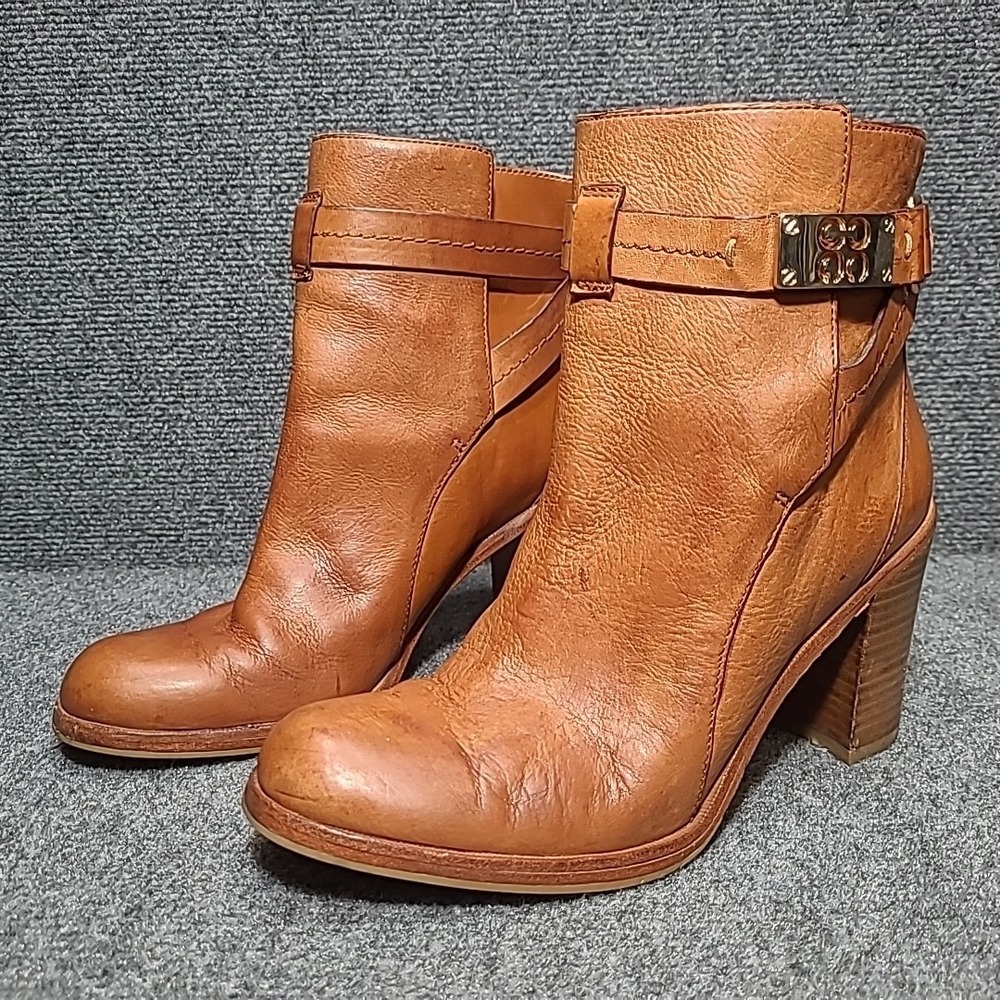 Coach Kasandra Chestnut Brown Leather Block High Heel Ankle Boots A7094 Sz 7.5 B